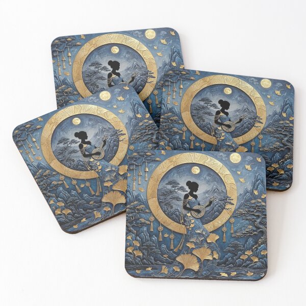 Item preview, Japanese Zen Moon – Pipa Player & Ginkgo Leaf Aesthetic designed and sold by KireaDesigns.