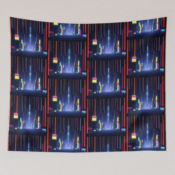 Item preview, Tokyo Neon Night Tower Vaporwave Cityscape Art designed and sold by artlife4.