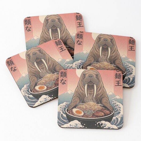 Item preview, Funny Walrus Japanese Ramen Noodles Vintage Kanagawa Wave designed and sold by FurryHavenPH.