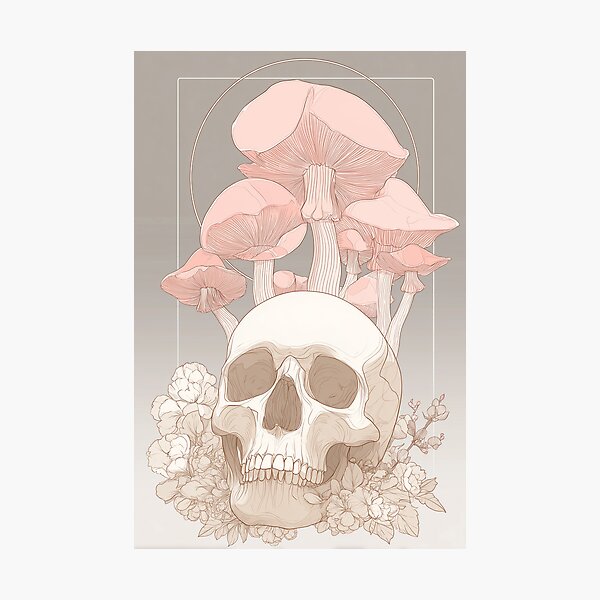 Item preview, Skull and mushrooms designed and sold by Viviredsonja.