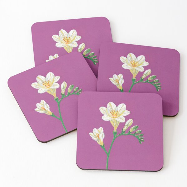Item preview, Acrylic Painting of Pretty Freesia Flowers on Pink designed and sold by PatterdaleZed.