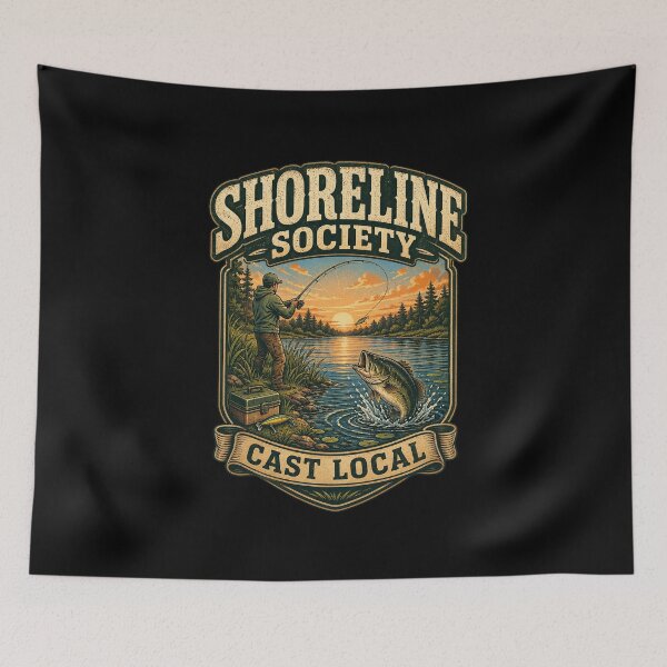 Item preview, Shoreline Society Cast Local Fishing Shirt designed and sold by Andrew Lomax.