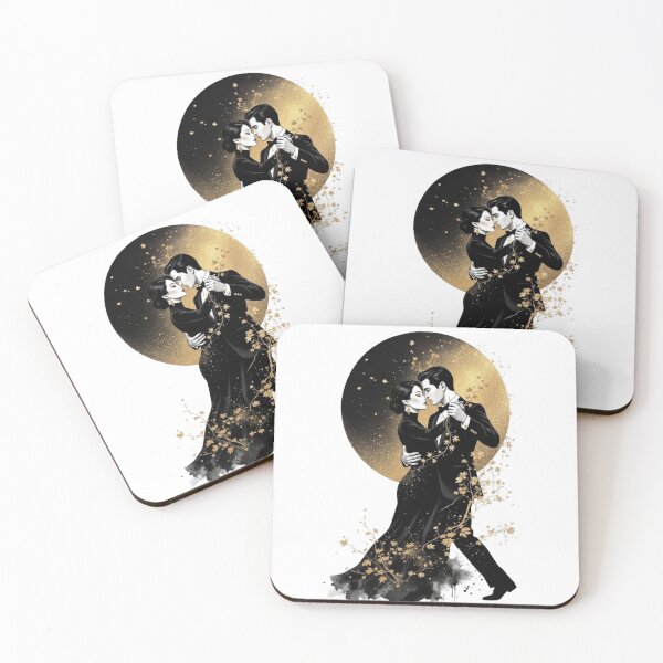 Item preview, Romantic Waltz Under the Moon – Gold & Black Vintage Dance Art designed and sold by KireaDesigns.