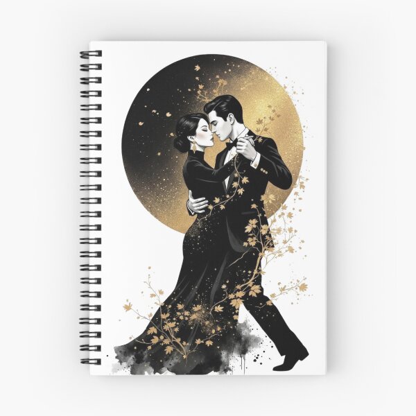 Item preview, Romantic Waltz Under the Moon – Gold & Black Vintage Dance Art designed and sold by KireaDesigns.