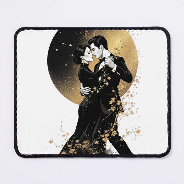 Item preview, Romantic Waltz Under the Moon – Gold & Black Vintage Dance Art designed and sold by KireaDesigns.