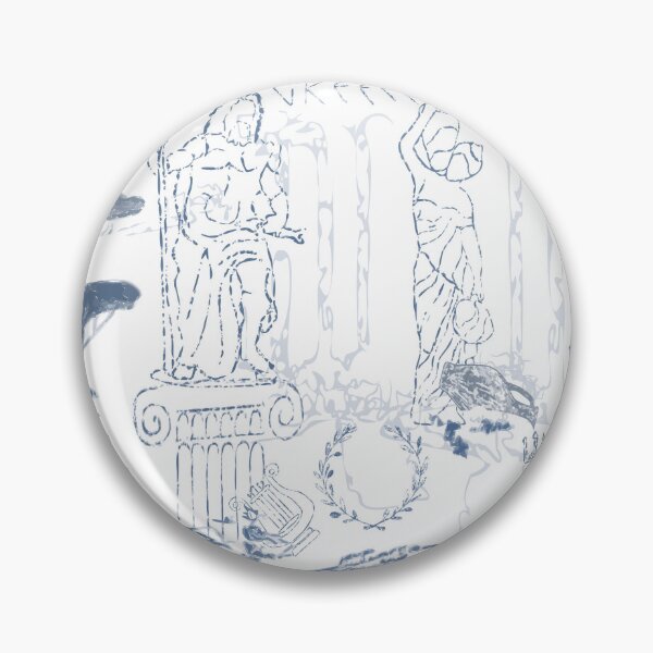 Item preview, Elegant toile-style seamless pattern inspired by Ancient Greece, featuring classical statues, Greek columns, amphora vases, olive trees, laurel wreaths, and temple ruins in soft blue monochrome . designed and sold by TaniaArtDesign.
