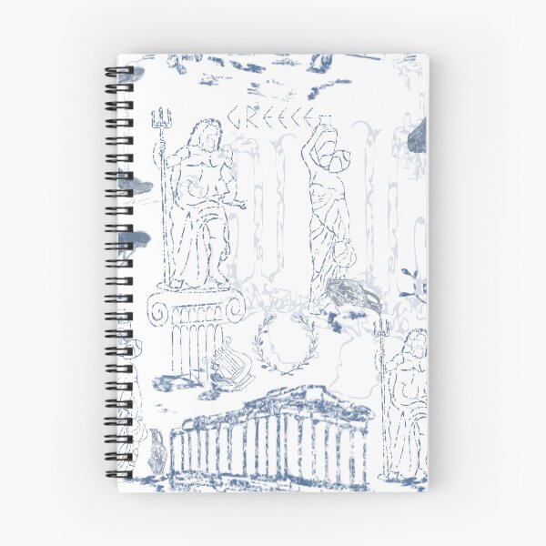 Item preview, Elegant toile-style seamless pattern inspired by Ancient Greece, featuring classical statues, Greek columns, amphora vases, olive trees, laurel wreaths, and temple ruins in soft blue monochrome . designed and sold by TaniaArtDesign.