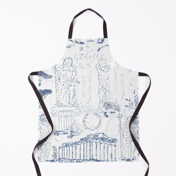 Item preview, Elegant toile-style seamless pattern inspired by Ancient Greece, featuring classical statues, Greek columns, amphora vases, olive trees, laurel wreaths, and temple ruins in soft blue monochrome . designed and sold by TaniaArtDesign.