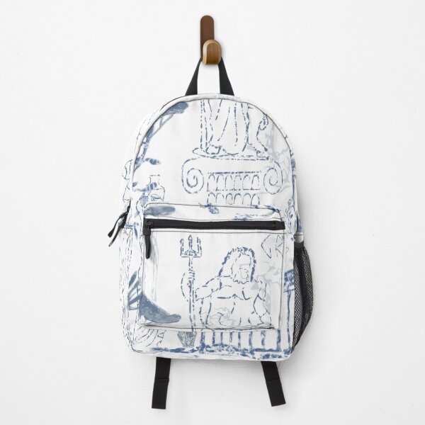 Item preview, Elegant toile-style seamless pattern inspired by Ancient Greece, featuring classical statues, Greek columns, amphora vases, olive trees, laurel wreaths, and temple ruins in soft blue monochrome . designed and sold by TaniaArtDesign.