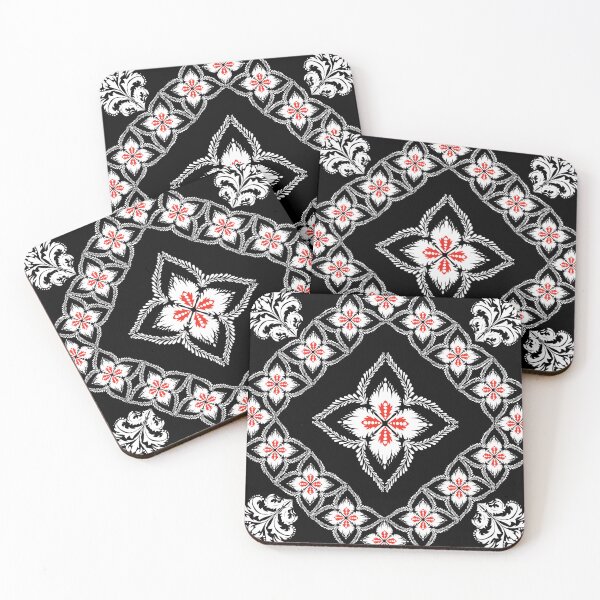 Artikelvorschau, Nahtloses Muster mit auffälligem floralem Ornament in Schwarz, Rot und Weiß entworfen und verkauft von AdesignbyG.