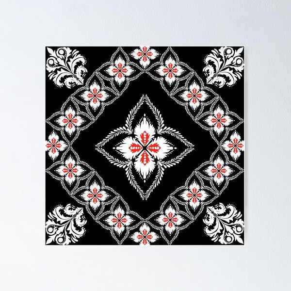 Item preview, Patrón sin costuras con adornos florales en negro, rojo y blanco. designed and sold by AdesignbyG.