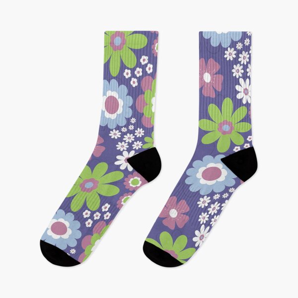 Item preview, Flower Power Retro Floral Pattern – 60s Purple Green Blue designed and sold by Colorblizz.