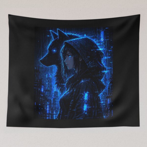 Item preview, Nocturnal Cyberpunk Wolf Girl designed and sold by ZunZunArt.