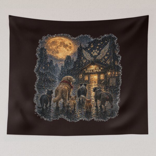 Item preview, Moonlit Dog Memorial Cabin Art designed and sold by InkNovaLab.