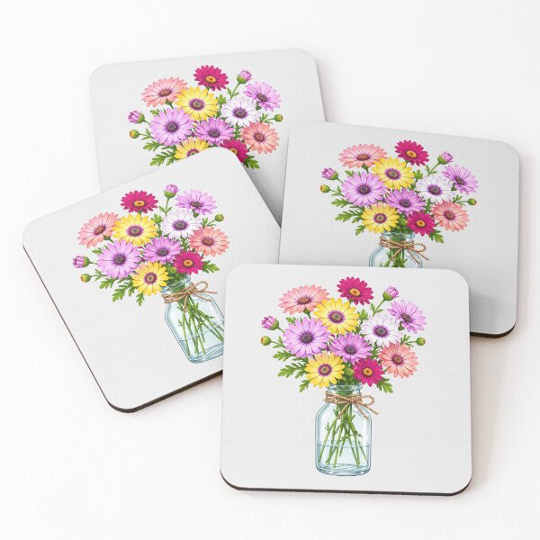 Item preview, Colorful Daisies in Glass Bottle - Bright Floral Bouquet designed and sold by Myra365Art.