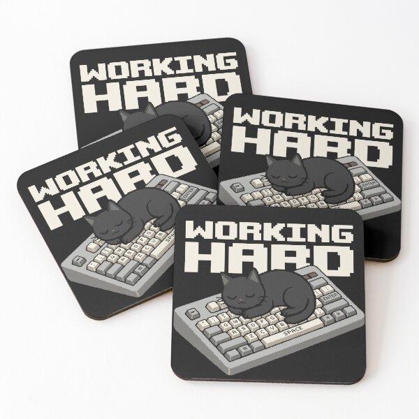 Item preview, Working Hard - Funny Black Cat on Keyboard Pixel Art designed and sold by artistastshirt.