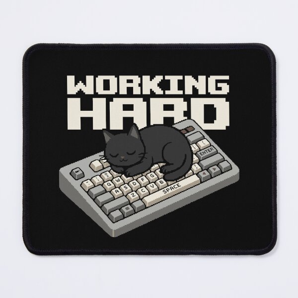 Item preview, Working Hard - Funny Black Cat on Keyboard Pixel Art designed and sold by artistastshirt.