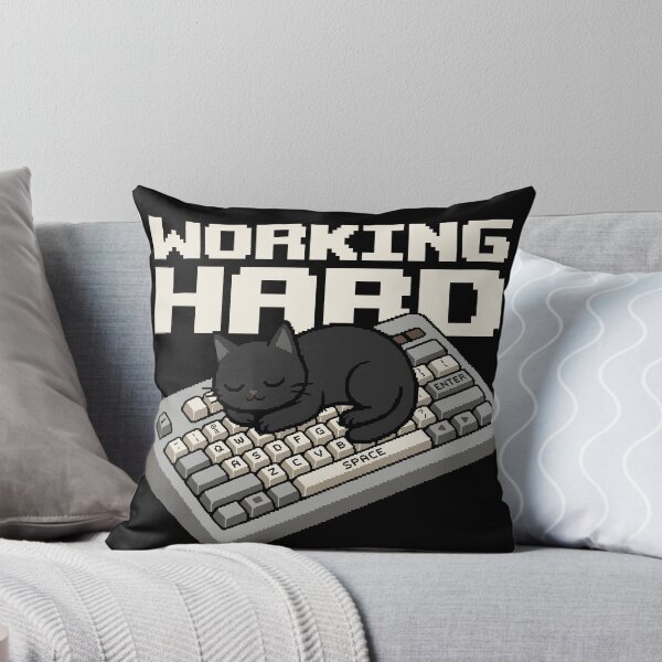 Item preview, Working Hard - Funny Black Cat on Keyboard Pixel Art designed and sold by artistastshirt.