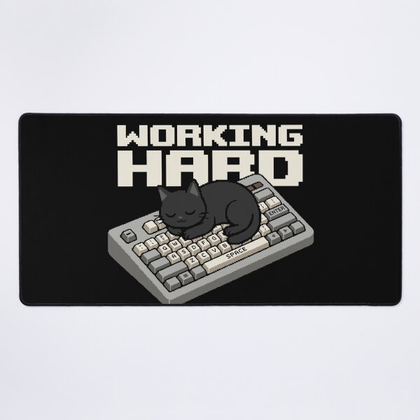 Item preview, Working Hard - Funny Black Cat on Keyboard Pixel Art designed and sold by artistastshirt.