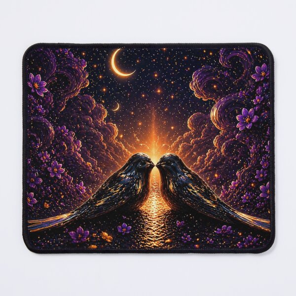 Item preview, Romantic Fantasy Birds Under Moonlight | Magical Love Birds Art designed and sold by Nazanin2050.