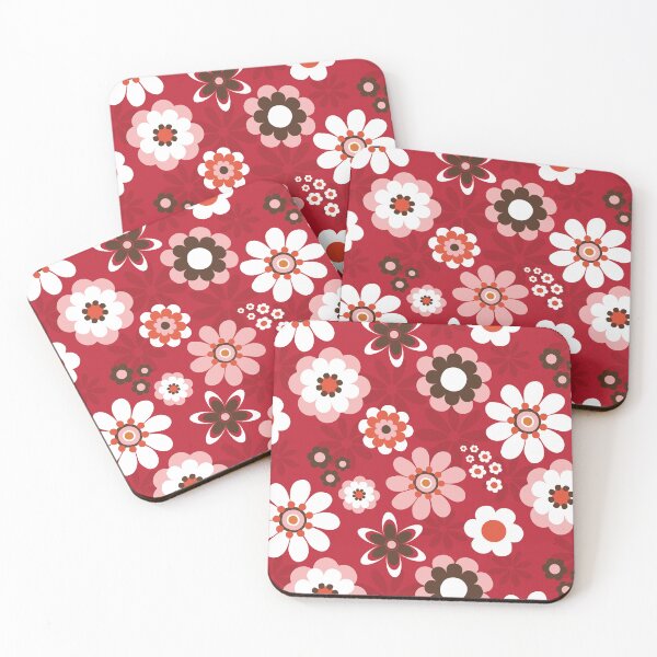 Artikelvorschau, Flower Power Retro-Blumenmuster – 60er Jahre Rot Rosa Braun entworfen und verkauft von Colorblizz.