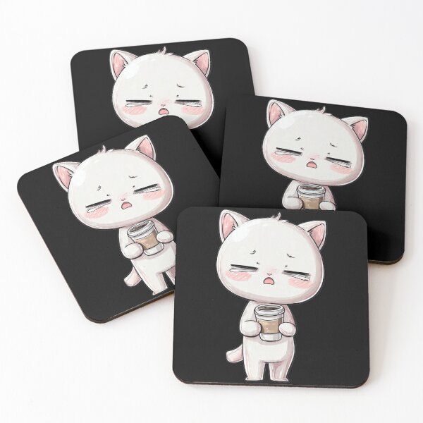 Item preview, Tired Kawaii Cat Needs Coffee Mood designed and sold by Moody Vibes Studio.