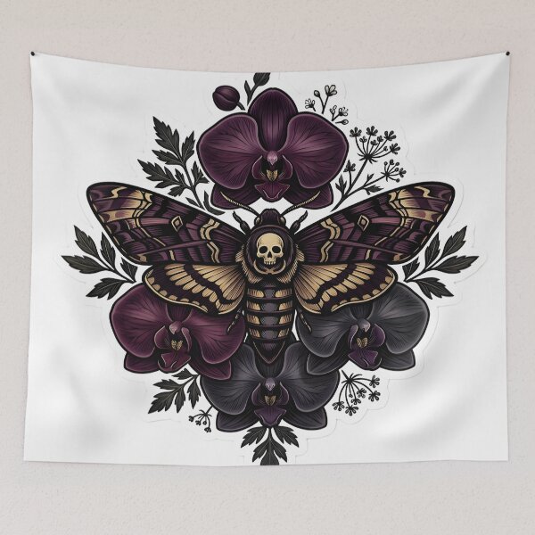 Item preview, Dark Botanical Death’s Head Moth Midnight Orchid Gothic Nature Aesthetic designed and sold by StickyGuys.