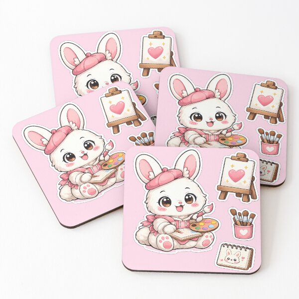 Artikelvorschau, Niedlicher Kawaii-Hasen-Künstleraufkleber – Chibi-Hasenmalerei, Geschenkidee für kreative Kunstliebhaber entworfen und verkauft von PuffyInk.
