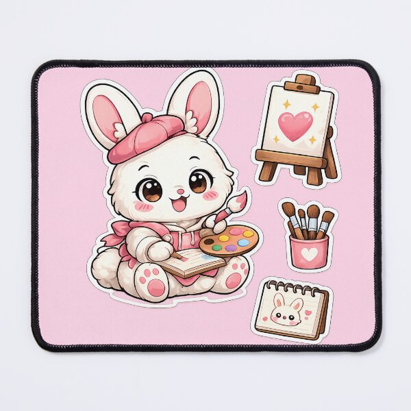 Item preview, Cute Kawaii Bunny Artist Sticker – Chibi Rabbit Painting, Creative Art Lover Gift Design designed and sold by PuffyInk.