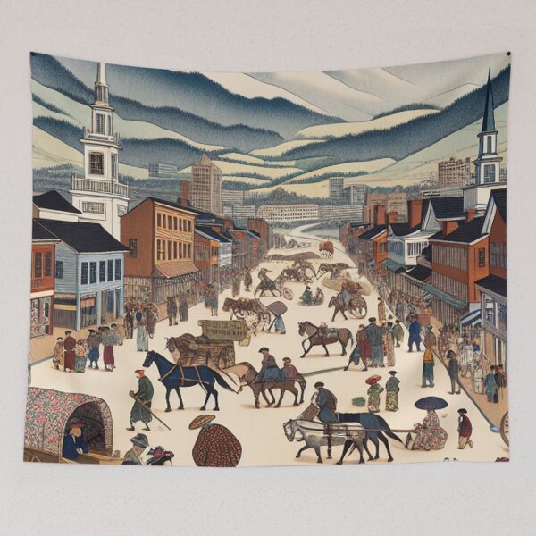Item preview, Roanoke Virginia Ukiyo E Blue Ridge Mountains Vintage Japanese Style Art designed and sold by Vandy Fullam.
