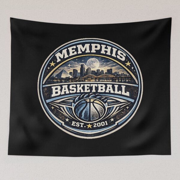 Item preview, Memphis Basketball Vintage Badge Shirt – Navy Gold Retro Hoops Tee – Skyline Design designed and sold by TKOprintdesigns.