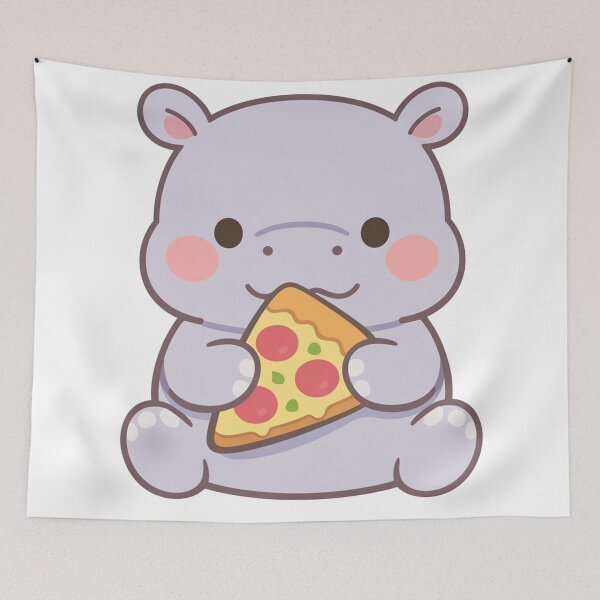 Item preview, Cute Hippo Eating Pizza Kawaii Chibi Animal Lover Gift Funny Food designed and sold by Owcomm.