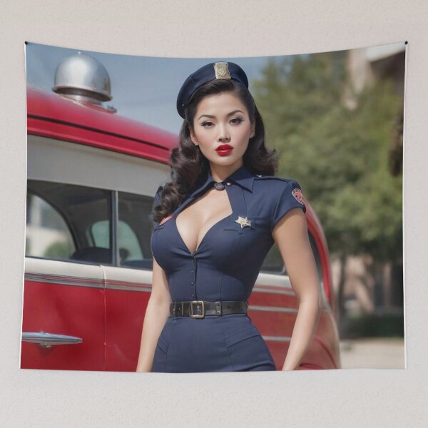 Item preview, Vintage 1940s Pin Up Cop Asian Glamour Retro Poster Art designed and sold by MissSaylor.