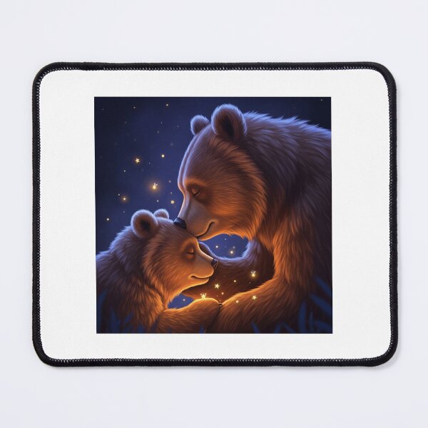 Item preview, Mama Bear smiling and watching Little Bear, warm golden glow from fireflies lighting their faces. designed and sold by zambalala.