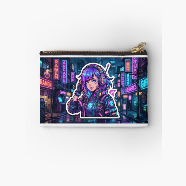 Artikelvorschau, Cyberpunk-Anime-Mädchen-Neonstadt-Futuristischer-Gamer-Aufkleber entworfen und verkauft von Krfto.