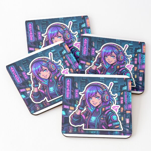 Artikelvorschau, Cyberpunk-Anime-Mädchen-Neonstadt-Futuristischer-Gamer-Aufkleber entworfen und verkauft von Krfto.