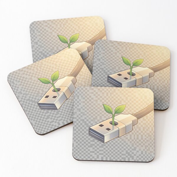 Item preview, A tiny green sprout growing out of a sleek metallic USB port, minimalist 2D art designed and sold by Verdanova Lab.