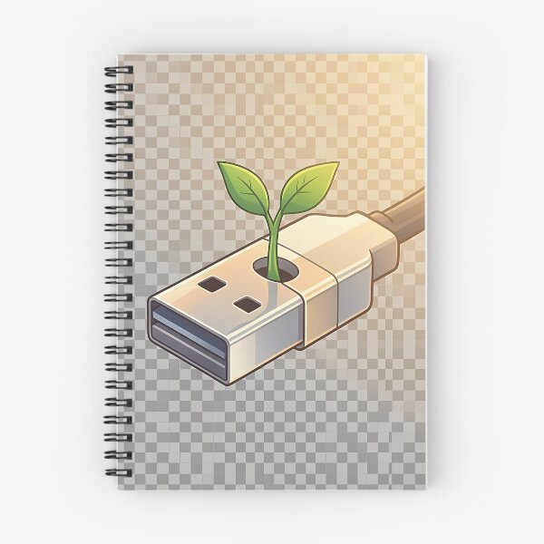 Item preview, A tiny green sprout growing out of a sleek metallic USB port, minimalist 2D art designed and sold by Verdanova Lab.