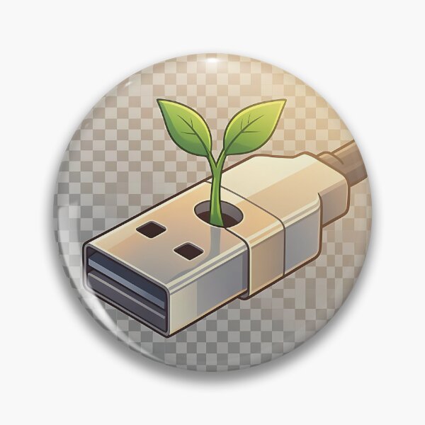 Item preview, A tiny green sprout growing out of a sleek metallic USB port, minimalist 2D art designed and sold by Verdanova Lab.