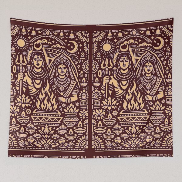 Item preview, Lord Shiva & Goddess Parvati Sacred Flame Art - Purple Traditional Indian Folk Art designed and sold by Craft-Qasba .