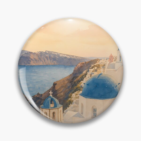 Item preview, Santorini Greece Watercolor Poster, Oia Blue Dome Church Coastal Art, Mediterranean Travel Wall Art, Vintage Pastel Seaside Print designed and sold by Art-Selling.