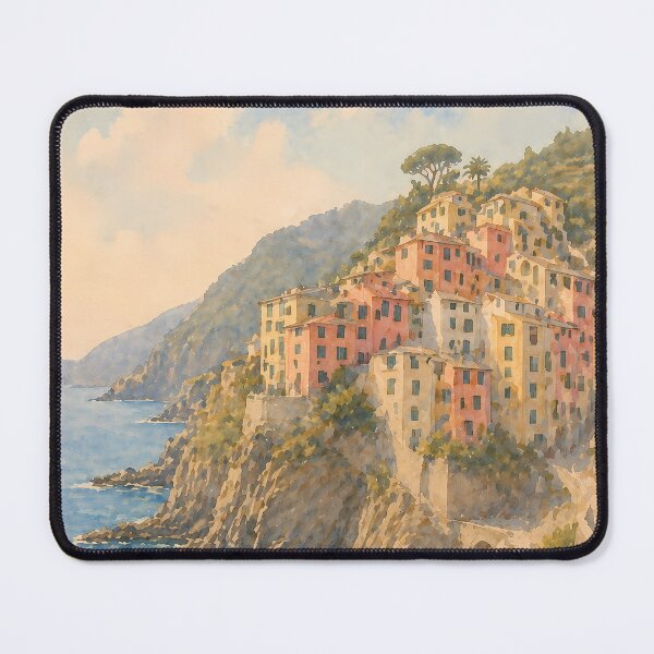 Item preview, Cinque Terre Italy Watercolor Poster, Riomaggiore Coastal Village Art, Mediterranean Cliff Houses, Vintage Travel Wall Art designed and sold by Art-Selling.