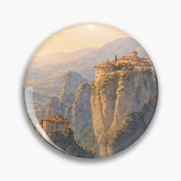 Item preview, Meteora Greece Watercolor Poster, Monastery Cliff Landscape Art, Greek Mountains Scenic View, Vintage Travel Wall Art designed and sold by Art-Selling.