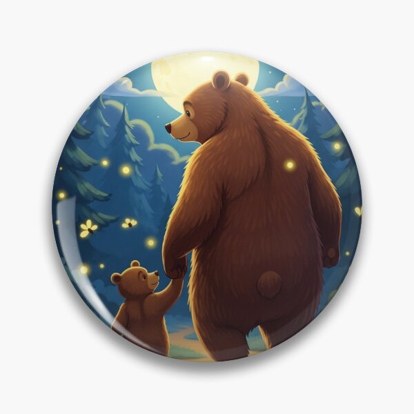 Item preview, Mama Bear smiling and watching Little Bear, warm golden glow from fireflies lighting their faces. designed and sold by zambalala.