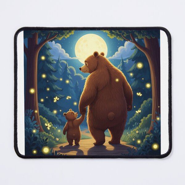 Item preview, Mama Bear smiling and watching Little Bear, warm golden glow from fireflies lighting their faces. designed and sold by zambalala.