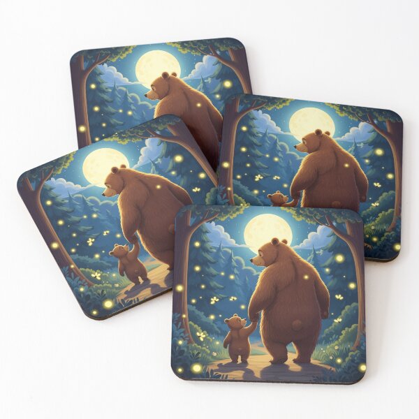 Item preview, Mama Bear smiling and watching Little Bear, warm golden glow from fireflies lighting their faces. designed and sold by zambalala.