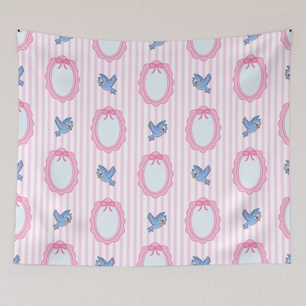 Item preview, Whimsical Pink Stripe, Blue Birds and Magical Mirror. designed and sold by Lockets Little Notes.
