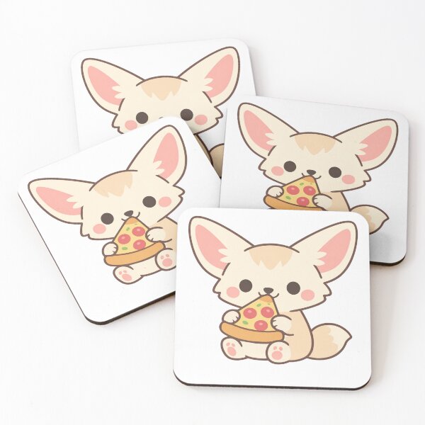 Aperçu de l'œuvre Renard fennec mignon mangeant une pizza, cadeau kawaii pour les amoureux des animaux, renard rigolo créée et vendue par Owcomm.