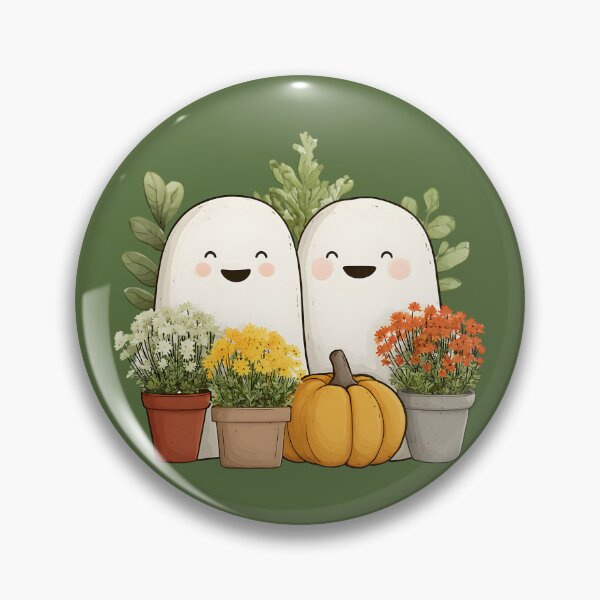Item preview, Halloween 18 - Cute Smiling Ghosts in Autumn Garden with Pumpkin designed and sold by NikaNavi.