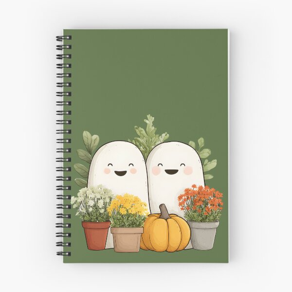 Item preview, Halloween 18 - Cute Smiling Ghosts in Autumn Garden with Pumpkin designed and sold by NikaNavi.